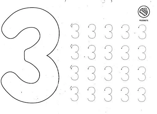 FICHAS DE NUMEROS: EL 3 PARA PINTAR Y APRENDER