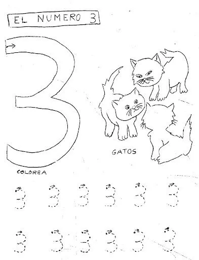 FICHAS DE NUMEROS: EL 3 PARA PINTAR Y APRENDER