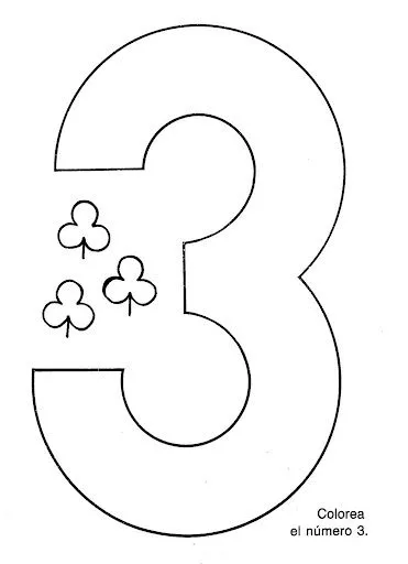 FICHAS DE NUMEROS PARA PINTAR Y REPASAR: EL TRES