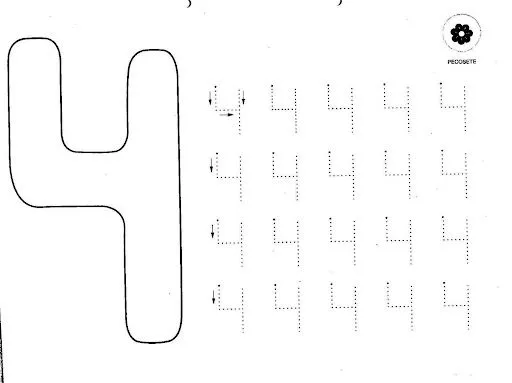 FICHAS PARA PINTAR Y APRENDE EL NUMERO 4