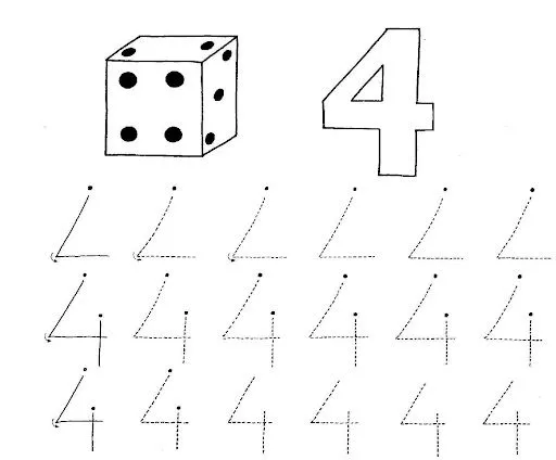 FICHAS PARA PINTAR Y APRENDE EL NUMERO 4