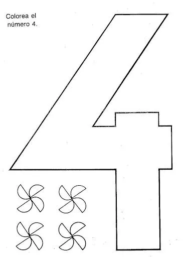 FICHAS PARA PINTAR Y APRENDE EL NUMERO 4