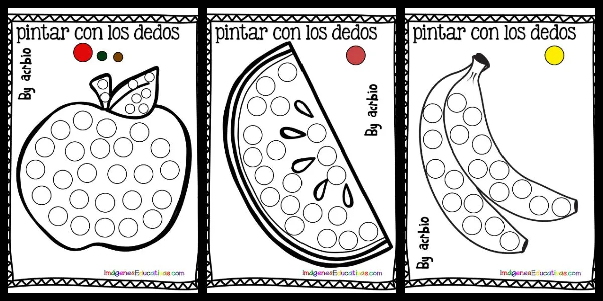 Fichas para pintar con los dedos Frutas – Imagenes Educativas