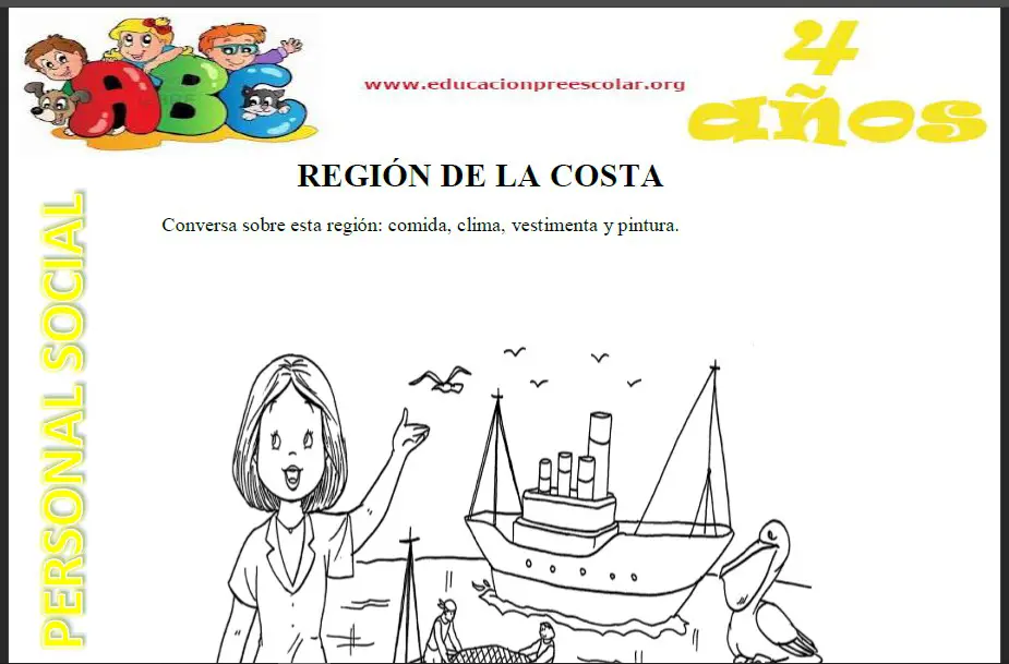 Fichas de La Región de la Costa Para Niños de 4 Años — Educación Preescolar Fichas de La Región de la Costa Para Niños de 4 Años — Educación Preescolar
