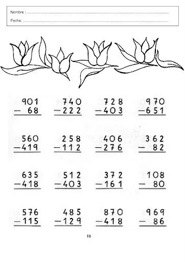 FICHAS DE RESTAS CON LLEVADAS PARA REFUERZO | FICHAS PARA PINTAR ...
