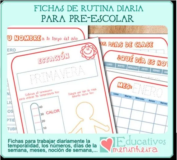 Fichas de rutina diaria para prescolar por Educativosmeninheira