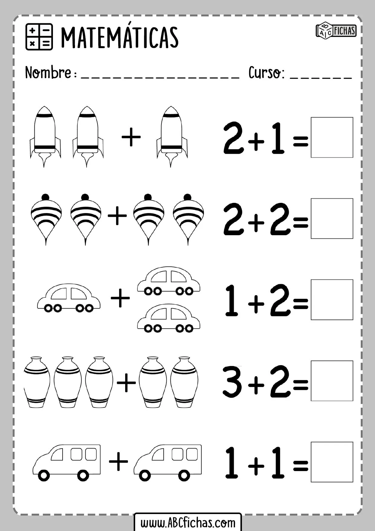 Fichas de Sumas con Dibujos para Infantil | Listas para Imprimir Fichas de Sumas con Dibujos para Infantil | Listas para Imprimir