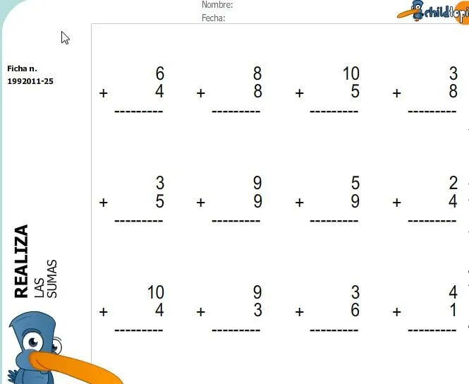 Fichas: sumas | Recurso educativo 43966 - Tiching