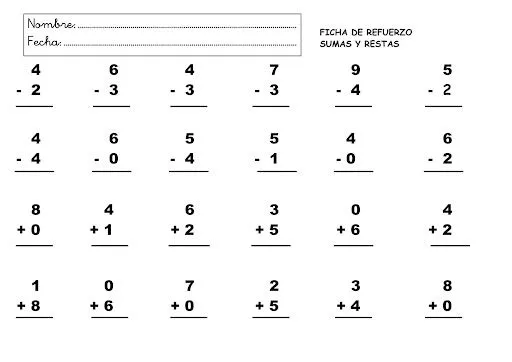 Sumas y restas para imprimir de preescolar - Imagui