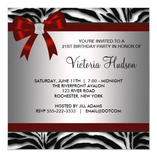 Fiesta del cumpleaños de la cebra de la mujer roja invitación 5.25 ...