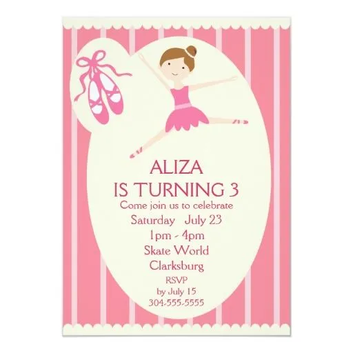 Fiesta de cumpleaños rosada de la bailarina invitación 5" x 7 ... Fiesta de cumpleaños rosada de la bailarina invitación 5" x 7 ...