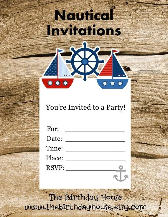 Fiesta náutica Set de 8 invitaciones náuticas por TheBirthdayHouse
