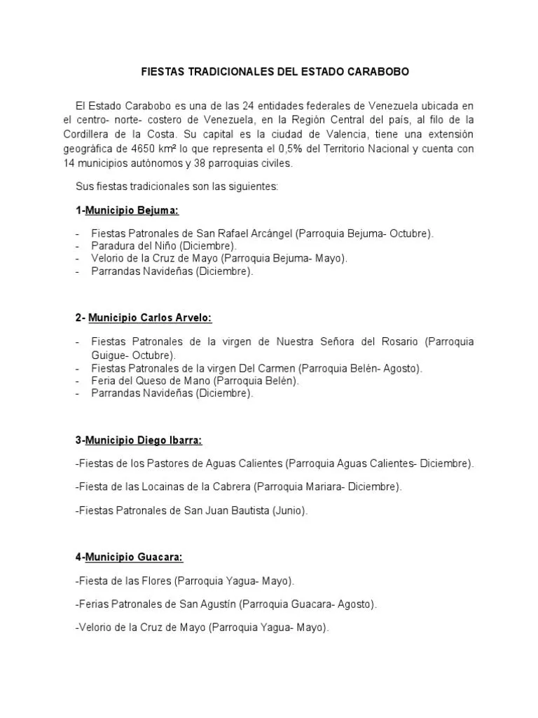 Fiestas Tradicionales Del Estado Carabobo | PDF | Carnaval | Observancias Fiestas Tradicionales Del Estado Carabobo | PDF | Carnaval | Observancias