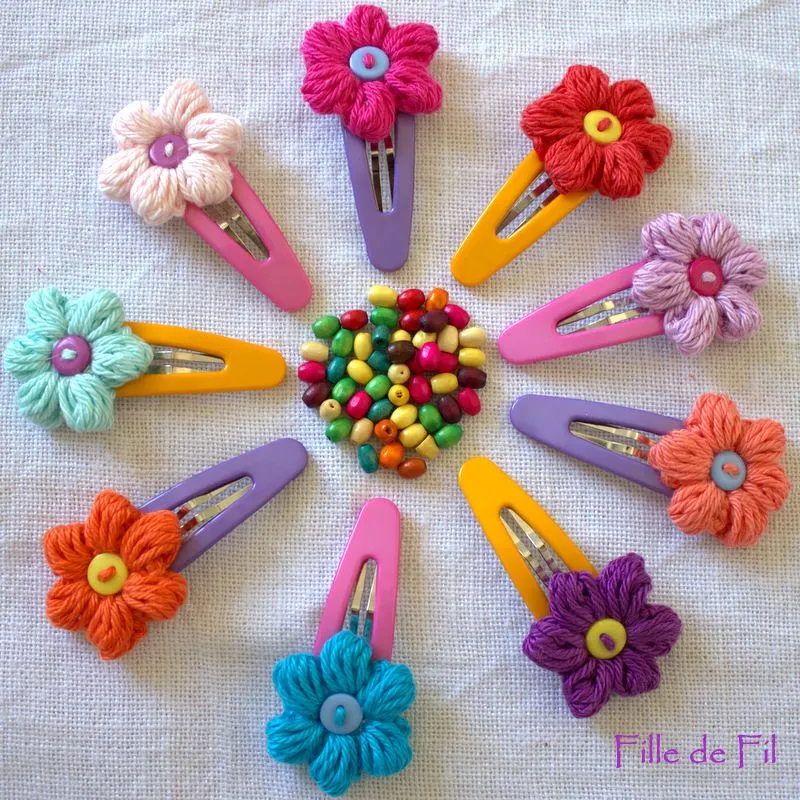 Fille de Fil: Horquillas de Ganchillo Flores de mi Jardín