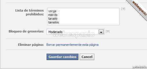 Filtros de palabras y groserias en las páginas de Facebook