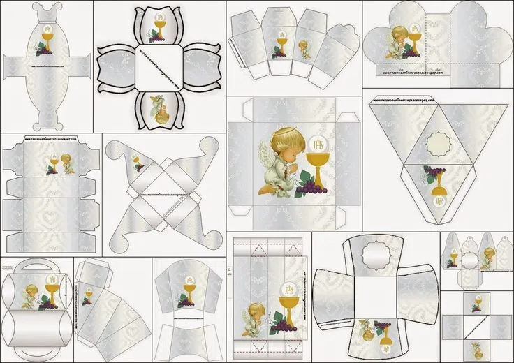 First Communion Free Printable Boxes in Silver with Precious ...