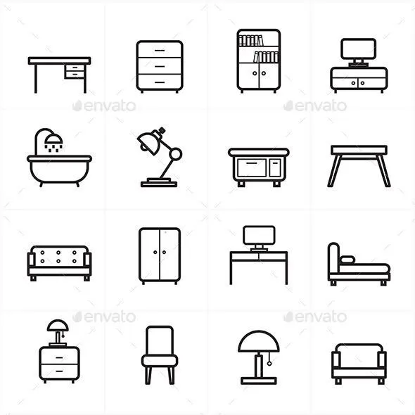 Flat Line Icons For Furniture Icons Vector Illustration | Home icon, Icon design inspiration, Line icon Flat Line Icons For Furniture Icons Vector Illustration | Home icon, Icon design inspiration, Line icon