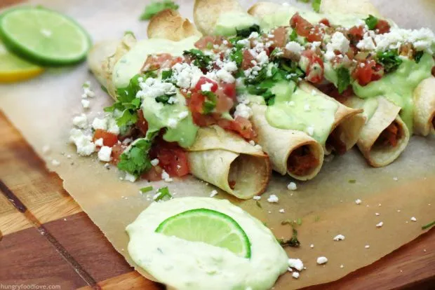 Flautas with Cilantro-Lime Avocado Cream Sauce Flautas with Cilantro-Lime Avocado Cream Sauce