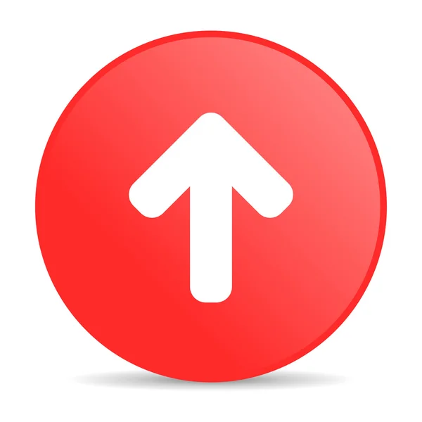 Flecha arriba brillante icono de círculo rojo web — Foto stock ...