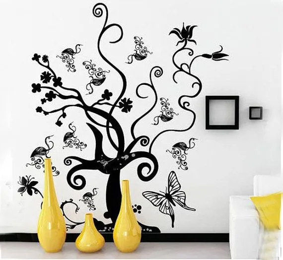 Flor Árbol Negro Mariposa Rota DIY Pared De Vinilo Pegatinas ... Flor Árbol Negro Mariposa Rota DIY Pared De Vinilo Pegatinas ...