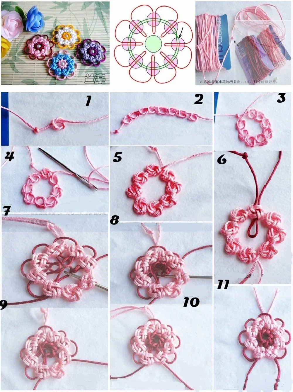 Cómo hacer una Flor Cascabel china de macrame Cómo hacer una Flor Cascabel china de macrame
