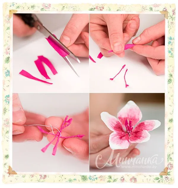 enrHedando: Como hacer una Flor de Crepe.Con estambres de hilos