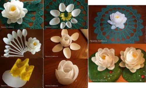 Flor con cucharas desechables paso a paso