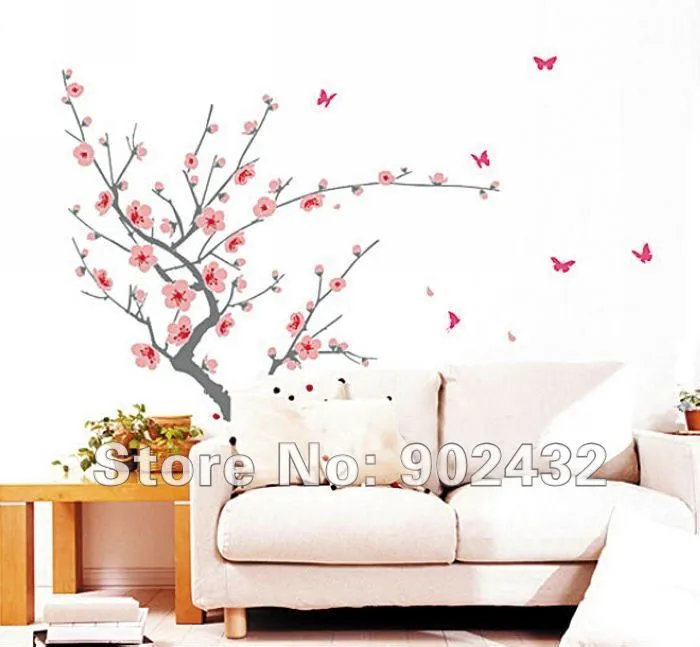 Flor de durazno mariposas pegatinas de pared 130 * 200 cm flores y ...