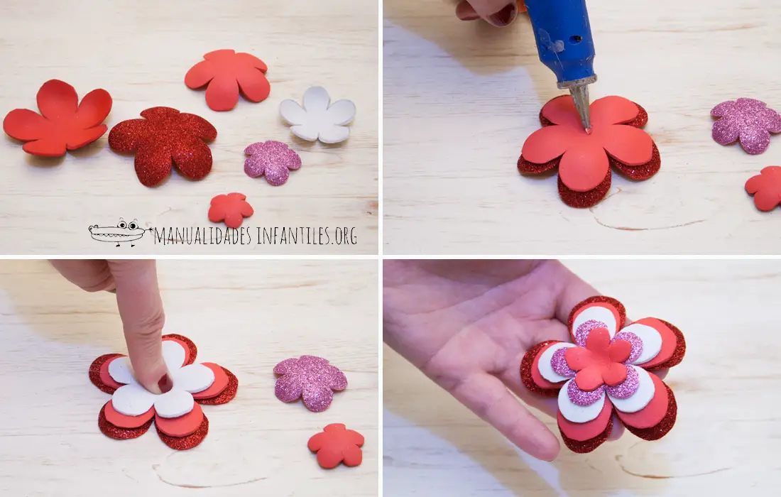 Flor de goma eva para llavero - Manualidades Infantiles