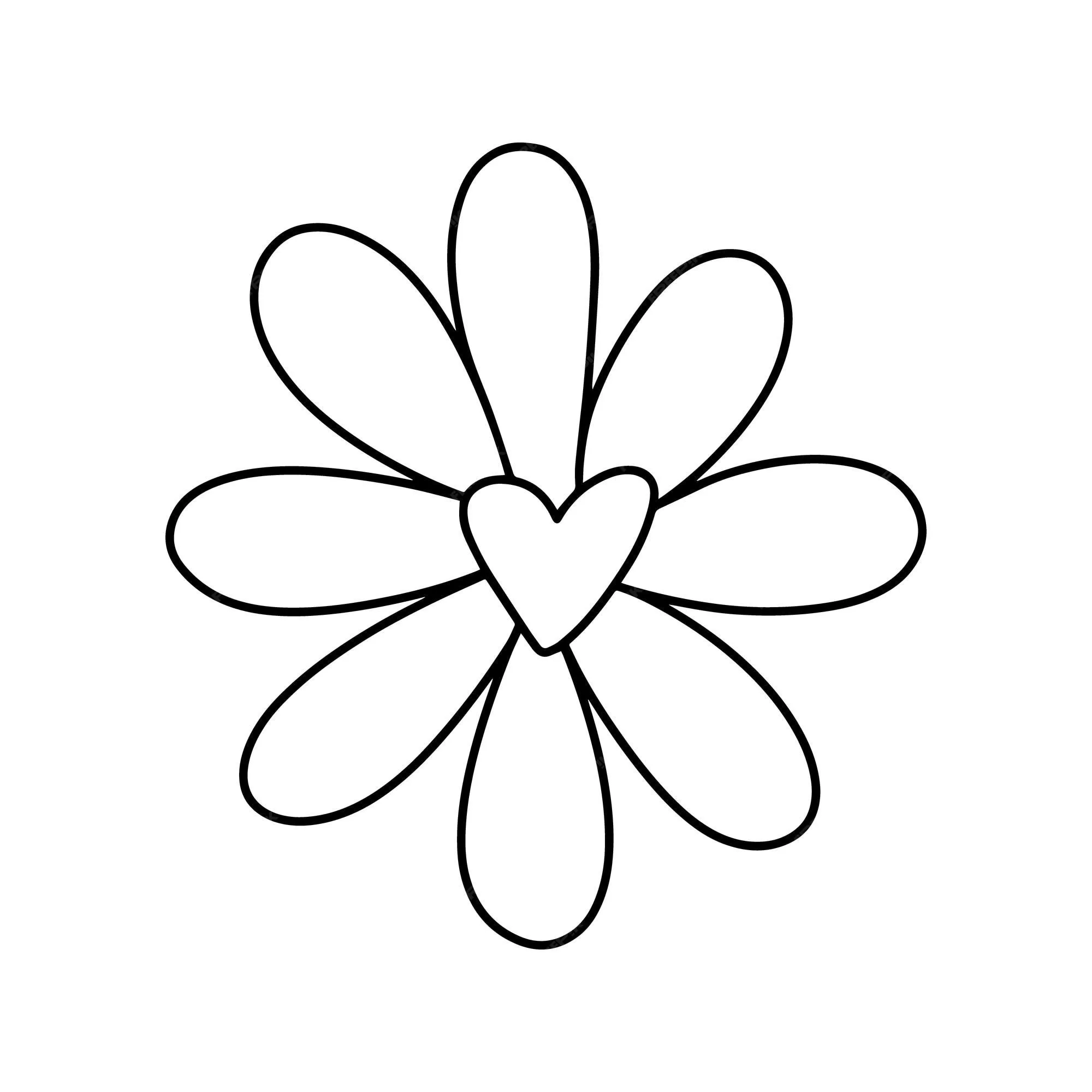 Flor con pétalos y un núcleo en forma de corazón planta naturaleza doodle dibujos animados para colorear lineal | Vector Premium Flor con pétalos y un núcleo en forma de corazón planta naturaleza doodle dibujos animados para colorear lineal | Vector Premium