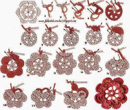 Flor realizada al crochet con tutorial paso a paso con diagrama ...