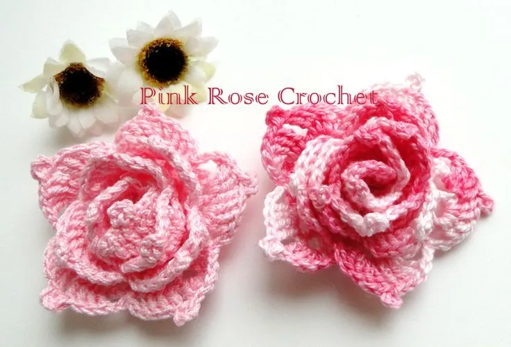 Flor Rosa Enrolada com Picôs | Pink Roses, Crochet and Rose