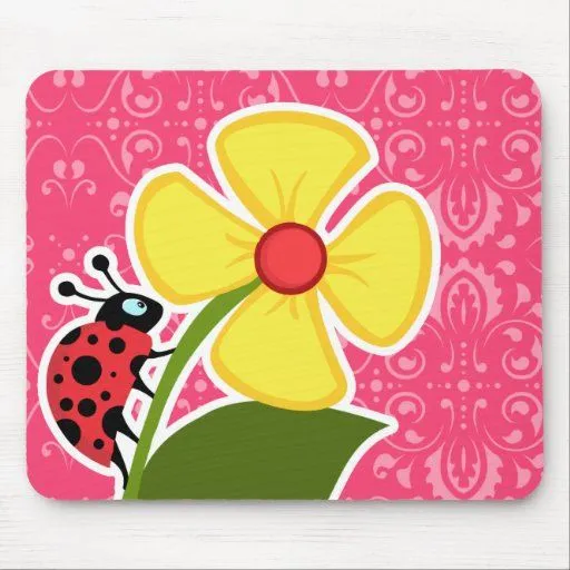 Floral rosado; Mariquita Alfombrilla De Raton de Zazzle.