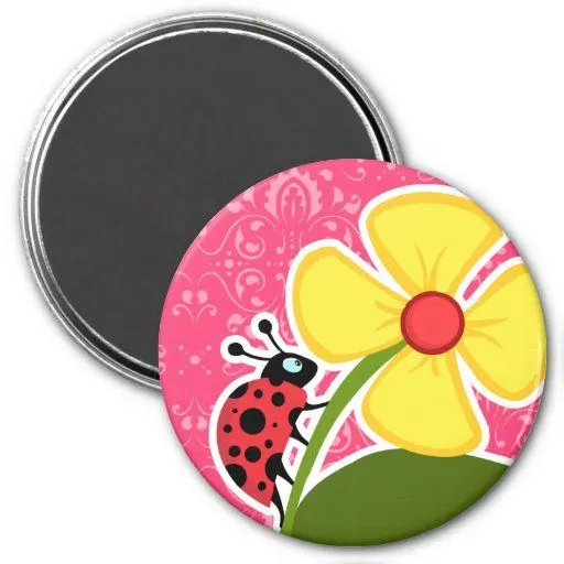 Floral rosado; Mariquita Iman Para Frigorífico de Zazzle. Floral rosado; Mariquita Iman Para Frigorífico de Zazzle.