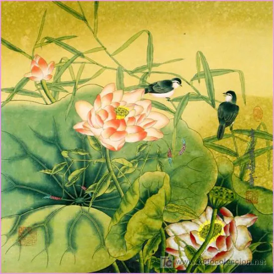 Acuarela china pintada a mano sobre papel xuan con pájaros y flores ... Acuarela china pintada a mano sobre papel xuan con pájaros y flores ...