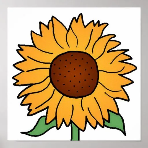 Flores del dibujo animado, girasol floral del póster | Zazzle