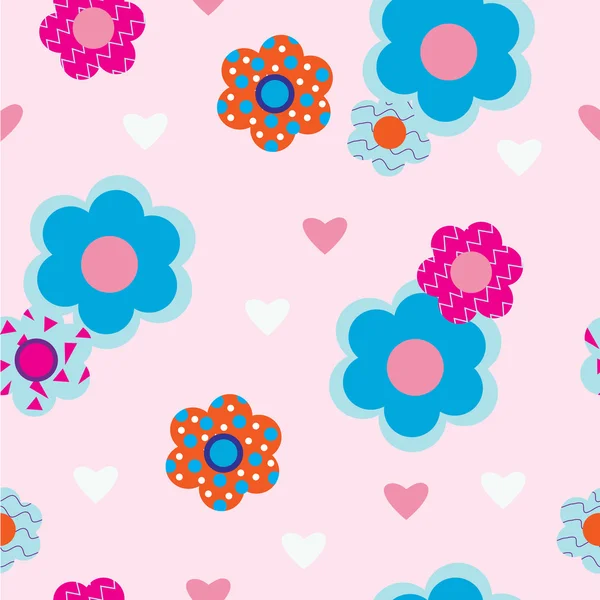 Flores sobre fondo rosa con corazones — Vector stock ...