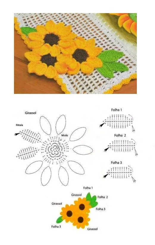 Flores de girasoles tejidas a crochet ~ Solountip.com