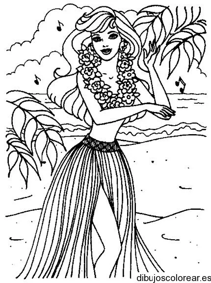 Dibujo de Barbie en Hawaii | Dibujos para Colorear