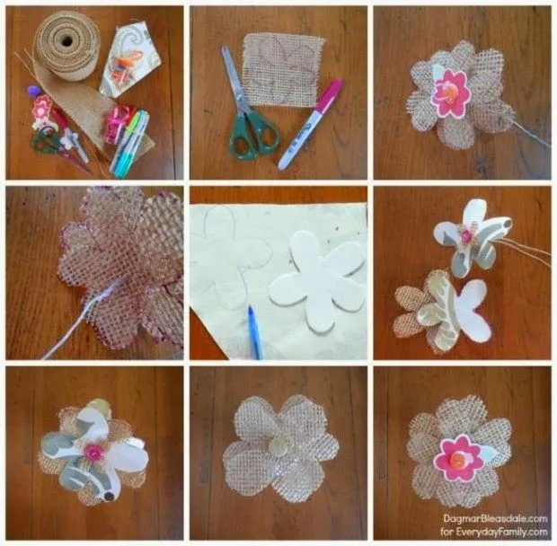 Flores hechas de tela de arpillera | Manualidades Fáciles Flores hechas de tela de arpillera | Manualidades Fáciles