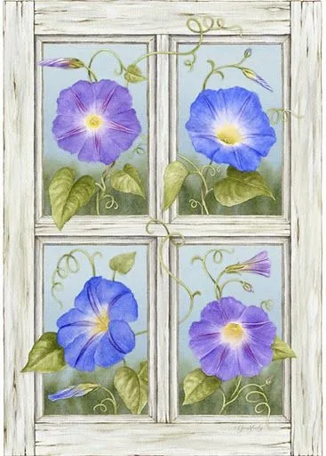 flores moradas a traves de una ventana
