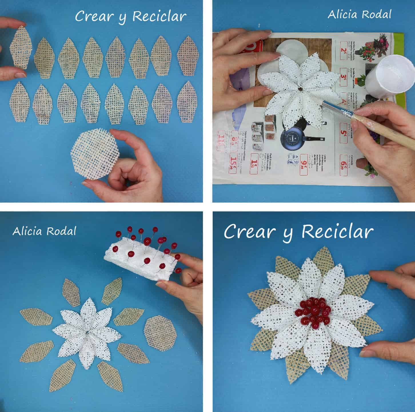 Como hacer Flores de Navidad con tela de yute 5 ideas Parte 2 - Crear y Reciclar Como hacer Flores de Navidad con tela de yute 5 ideas Parte 2 - Crear y Reciclar