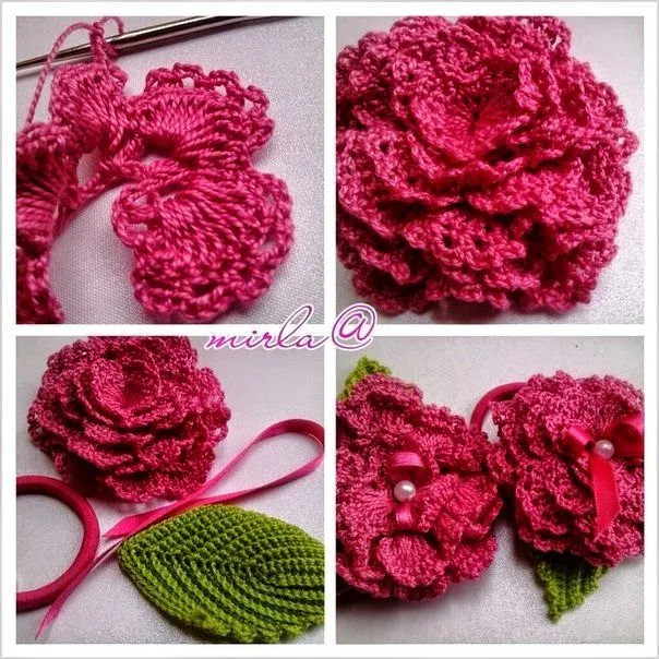 Flores tejidas al crochet decoradas con perlas - con paso a paso ... Flores tejidas al crochet decoradas con perlas - con paso a paso ...