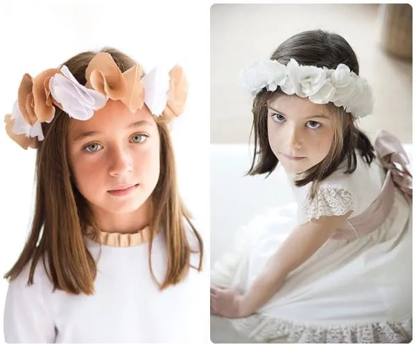 Flores de tela para hacer diademas de comunión - Imagui