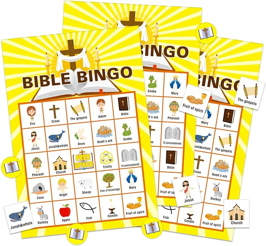 FLYAB Juego de bingo de la Biblia para niños, 26 jugadores, tarjetas de bingo de Belén, FLYAB Juego de bingo de la Biblia para niños, 26 jugadores, tarjetas de bingo de Belén,