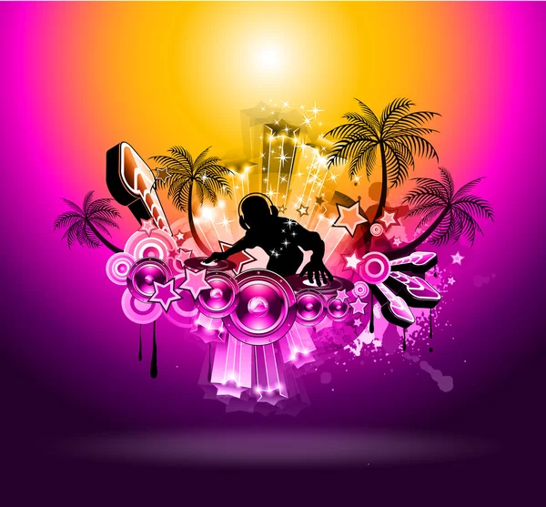 Flyer discoteca fiesta de la música al atardecer tropical — Vector ...