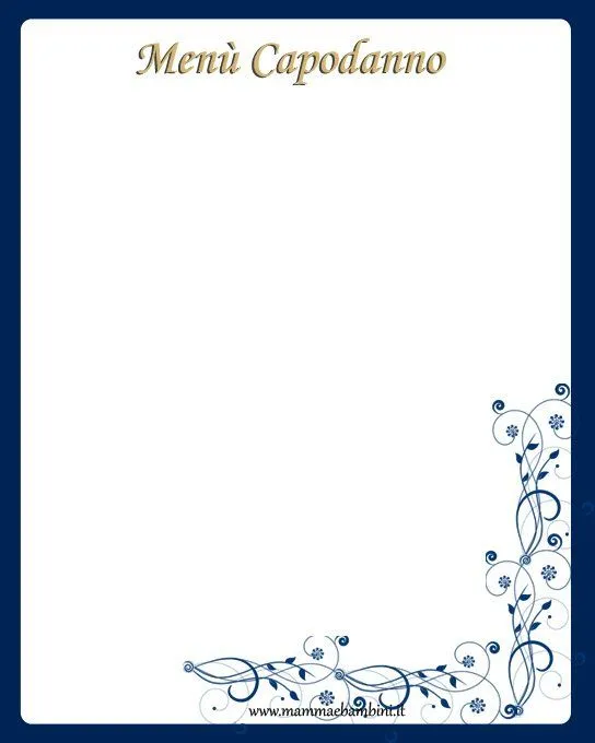 Foglio Menù per Capodanno da stampare - Mamma e Bambini Foglio Menù per Capodanno da stampare - Mamma e Bambini