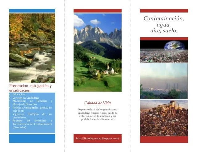 Folleto contaminación de agua, aire y suelo Folleto contaminación de agua, aire y suelo