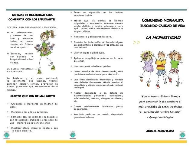 Folleto proyecto valores honestidad