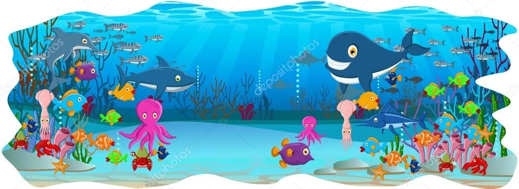 Fondo de dibujos animados de la vida del mar — Vector stock ... Fondo de dibujos animados de la vida del mar — Vector stock ...
